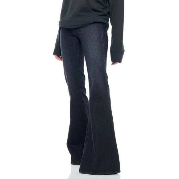 NWT Free People X Sandrine Rose Super Flare Denim Jeans Petal Pink - Picture 13 of 13